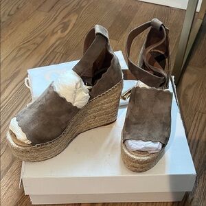 Chloe Wedge Espadrille Sandals in Taupe Suede 37